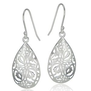 New Lite Sterling Silver Filigree Dangling Teardrop Earrings Fishhook Backings